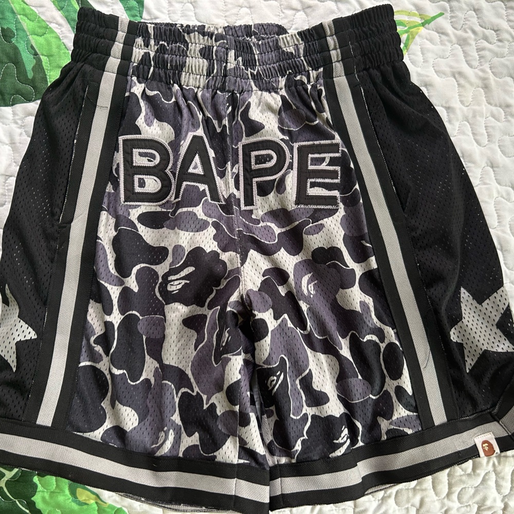 A Bathing Ape BAPE Gray and Black Cam all star Shorts